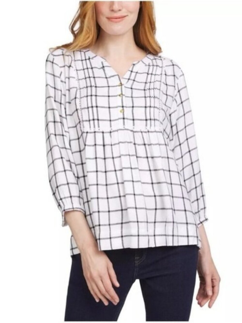 WRANGLER White Black Plaid Blouse Womens Sz M